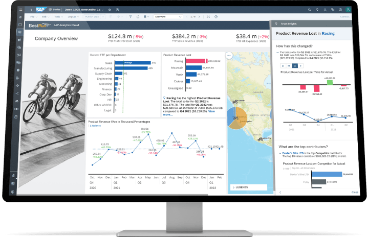 Tela do SAP Analytics Cloud, software para Business Intelligence, planejamento e análise preditiva