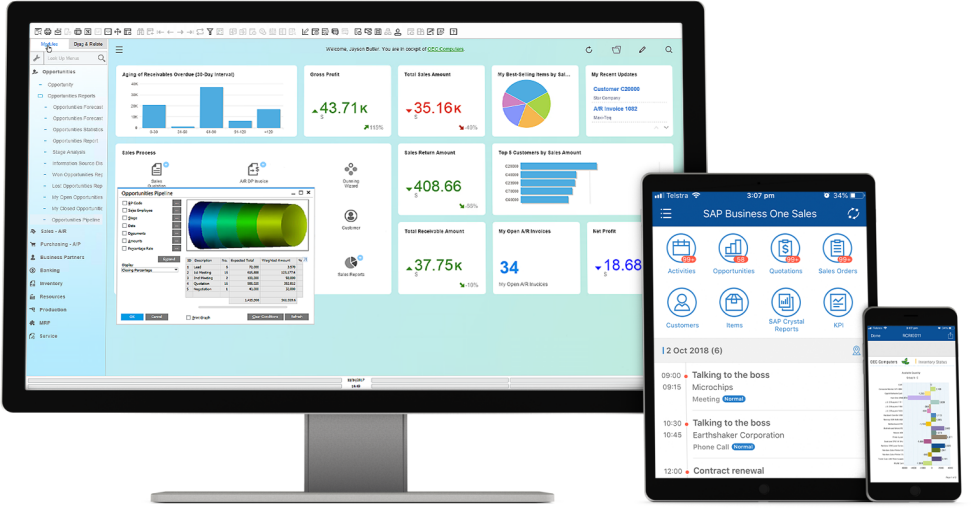 SAP Business One para desktop, tablet e celular